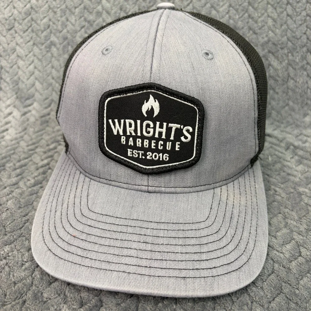 Richardson 112 Wrights Barbecue Est 2016 Trucker Hat Grey Black Snapback Cap